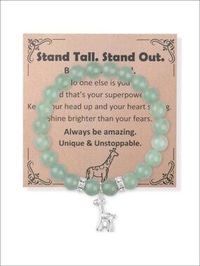 Giraffe Charm Stretch Bracelet 8mm Green Aventurine Gemstone 7"